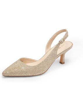 Dream Pairs Women's Gold Glitter Kitten Slingback Heels Pointed Toe Low Heel Pum